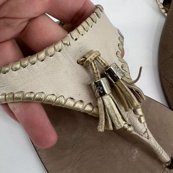 Jack Rogers Alana Sandal in Bone and Gold 8.5 leather goldtone tassels flip flop - Picture 4 of 6